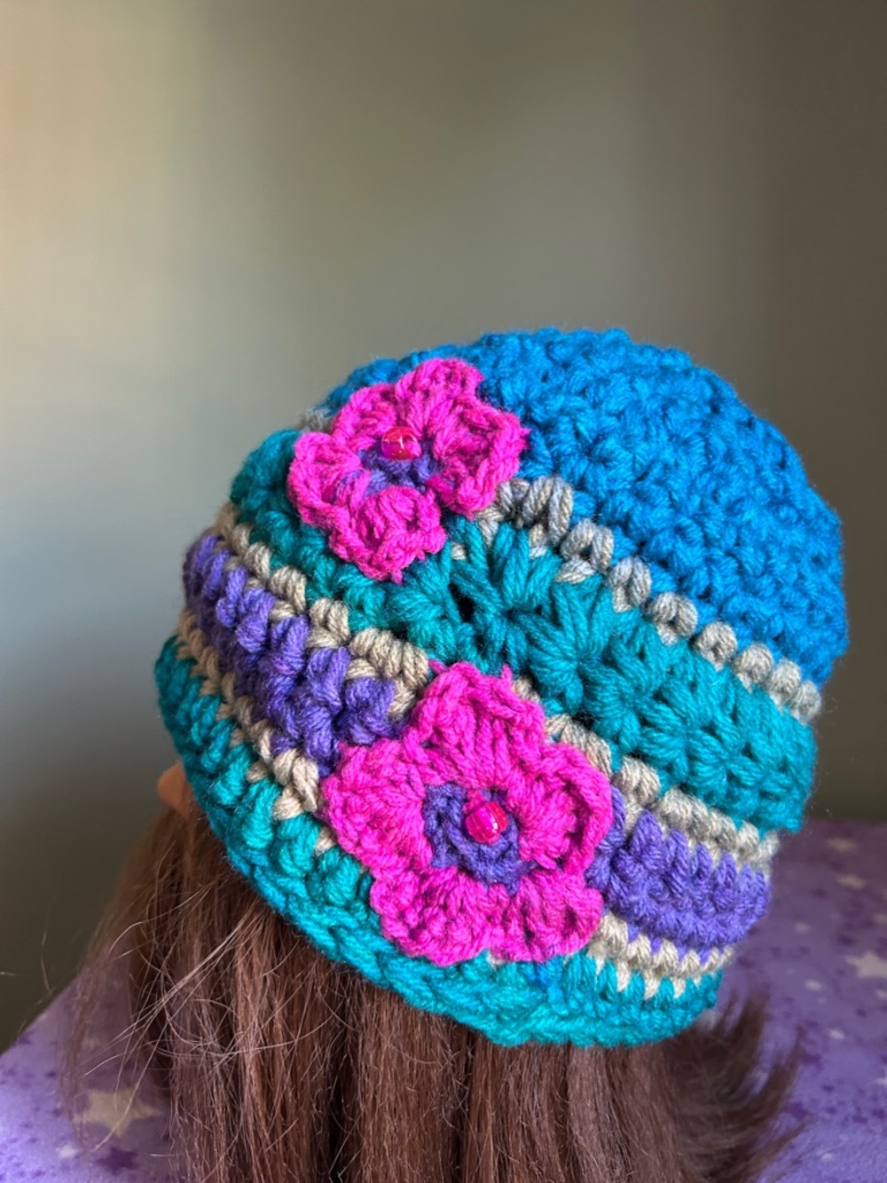 Crochet beanie medium soft double strings acrylic yarn